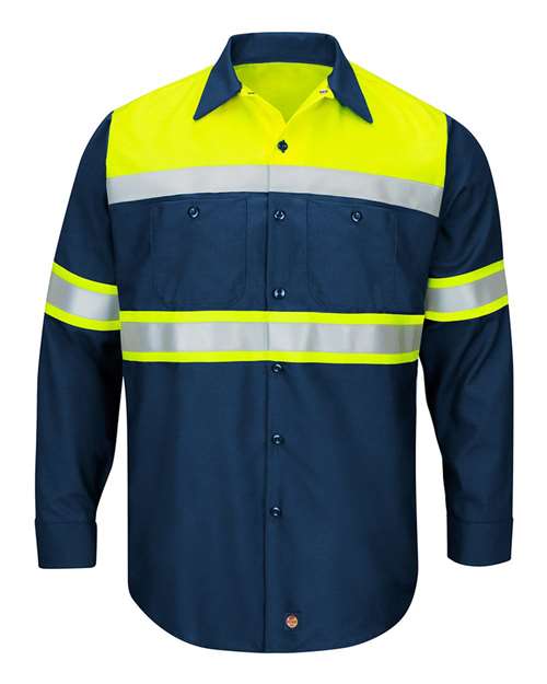 Hi-Visibility Colorblock Ripstop Long Sleeve Work Shirt | Tall Sizes | USA Decoration