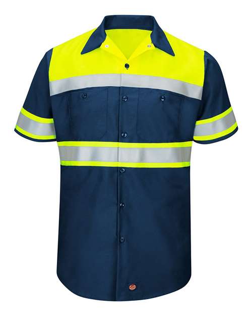Hi-Visibility Colorblock Ripstop Short Sleeve Work Shirt | Tall Sizes | USA Decoration
