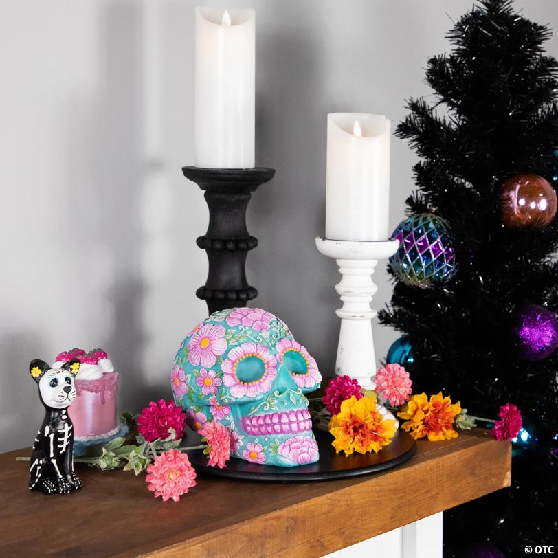 7.75" Blue and Pink Day of the Dead Skull Coin Bank