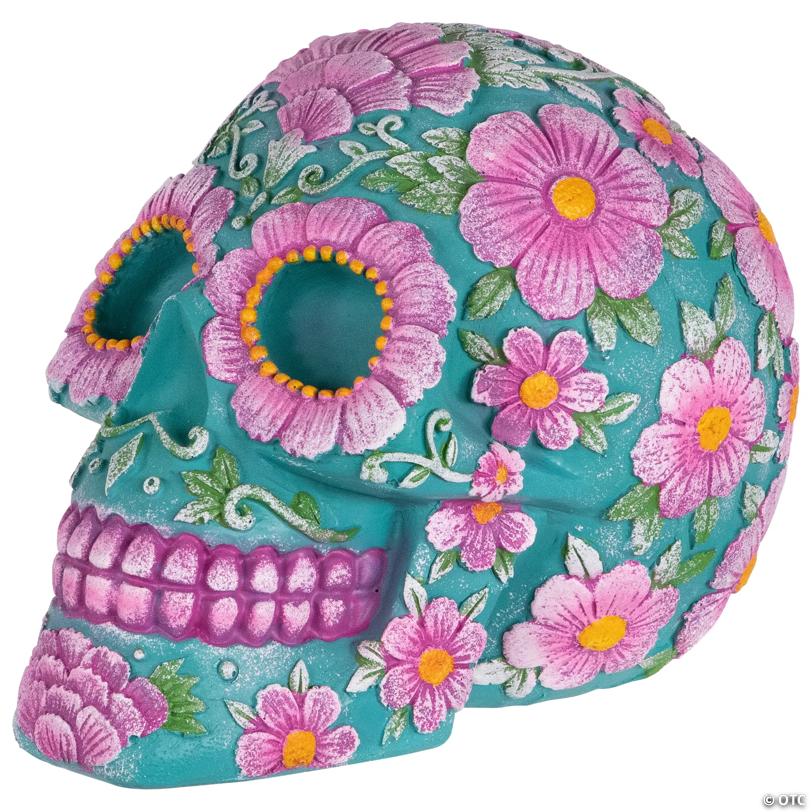 7.75" Blue and Pink Day of the Dead Skull Coin Bank