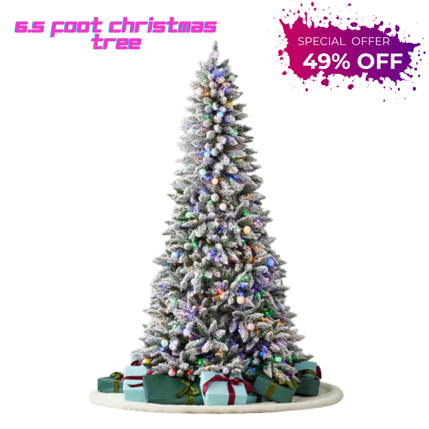 6.5 Foot Snow Kissed Pine Christmas Tree with 350 Multicolor LED Lights