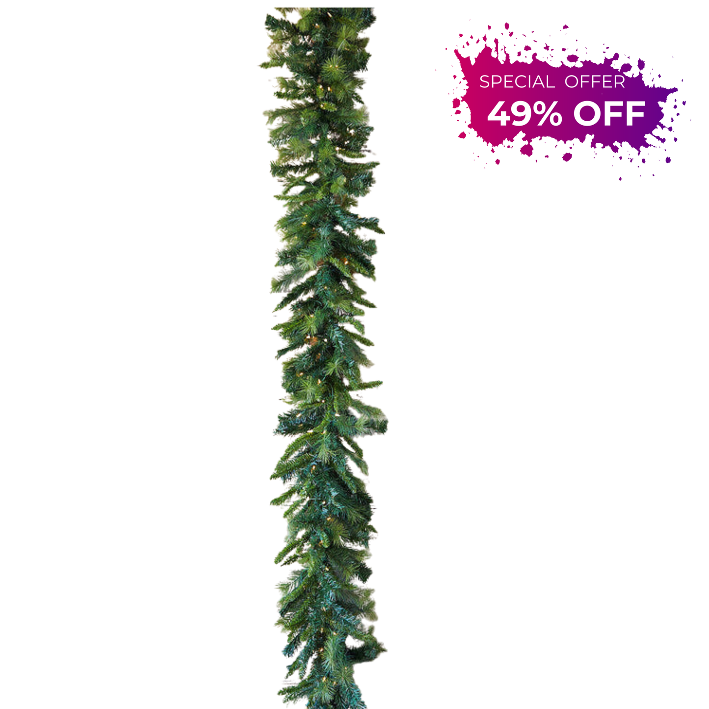 9' x 16" LED Royal Mix Lighted Garland Pre-Lit Greenery for Mantel Stairs or Holiday Decor