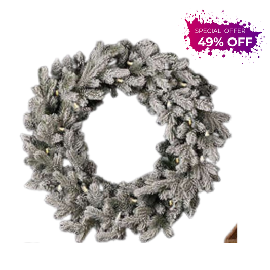 9' Flocked Shadow Woods Spruce Garland with Warm White LED Lights Pre-Lit Plug-In Holiday Garland for Mantels, Doors & Staircases