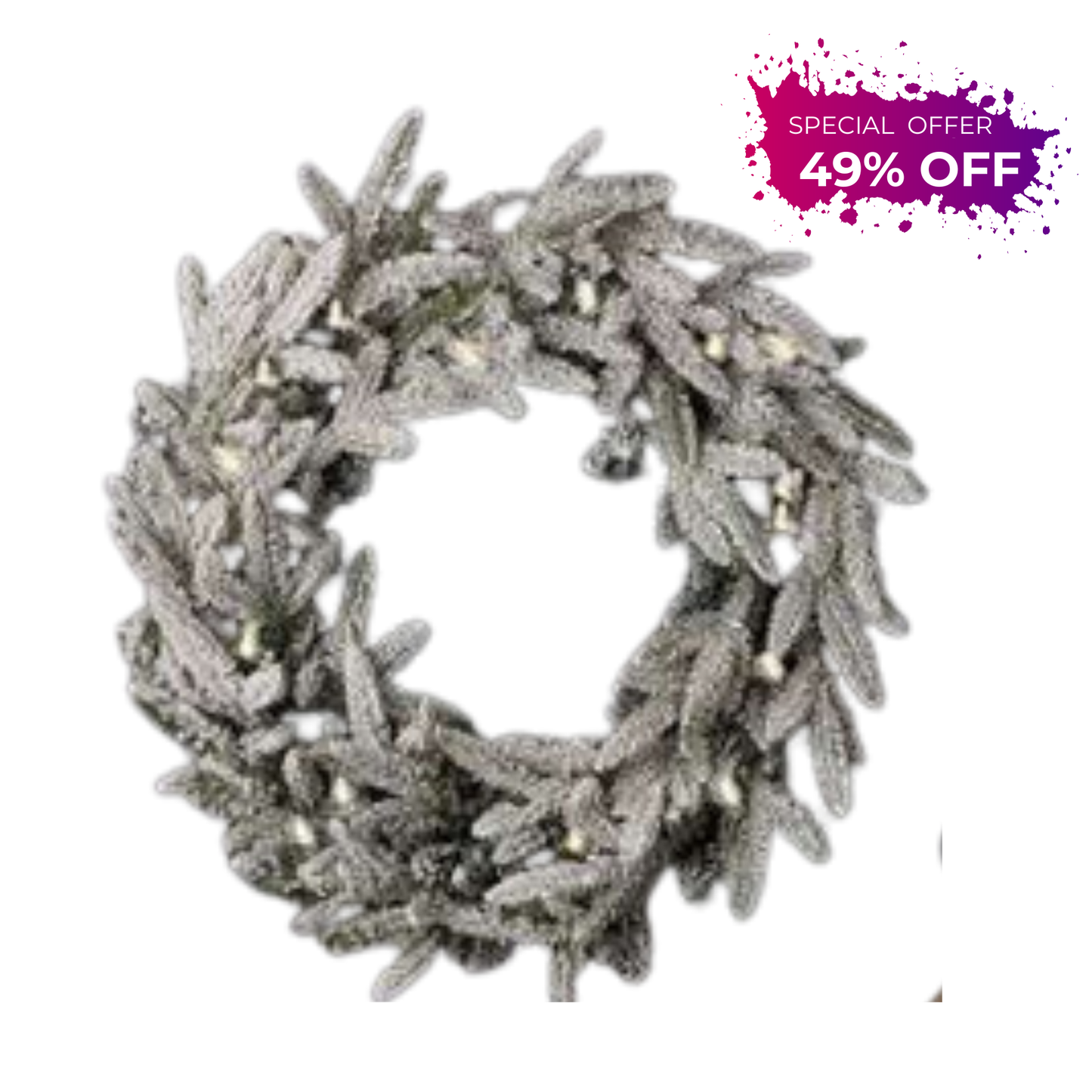 9' Royal Oaks Flocked Garland with Warm White LED Lights aPre-Lit Plug-In Christmas Garland for Mantels, Stairs & Doorways