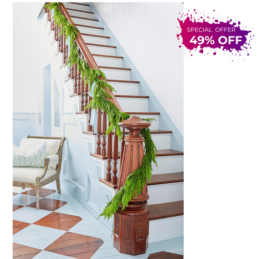 192” Real Touch Norfolk Pine Garland Extra-Long Faux Greenery for Staircases, Mantels & Holiday Decor