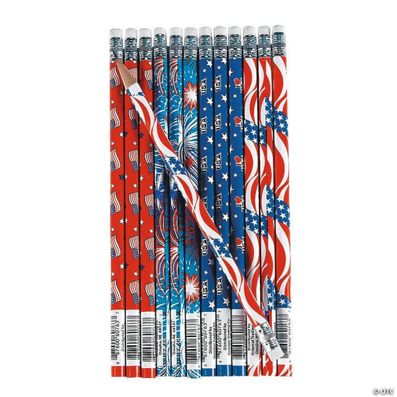 7 1/2" Bulk 144 Pc. Personalized Patriotic Pencil Assortment