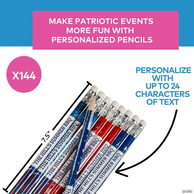 7 1/2" Bulk 144 Pc. Personalized Patriotic Pencil Assortment