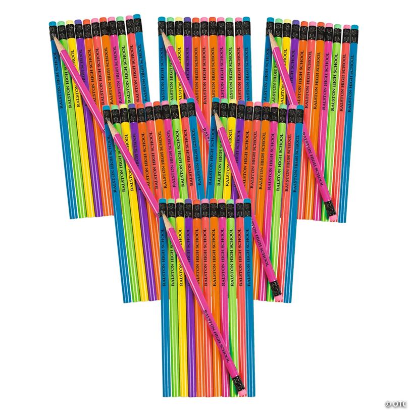 7 1/2" Bulk 72 Pc. Personalized Neon Solid Color Wood Pencils