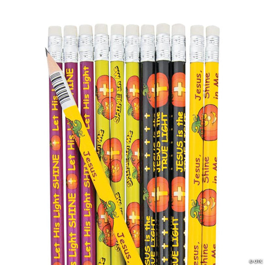 7 1/2" Christian Pumpkin Inspirational Multicolor Wood Pencils - 24 Pc.