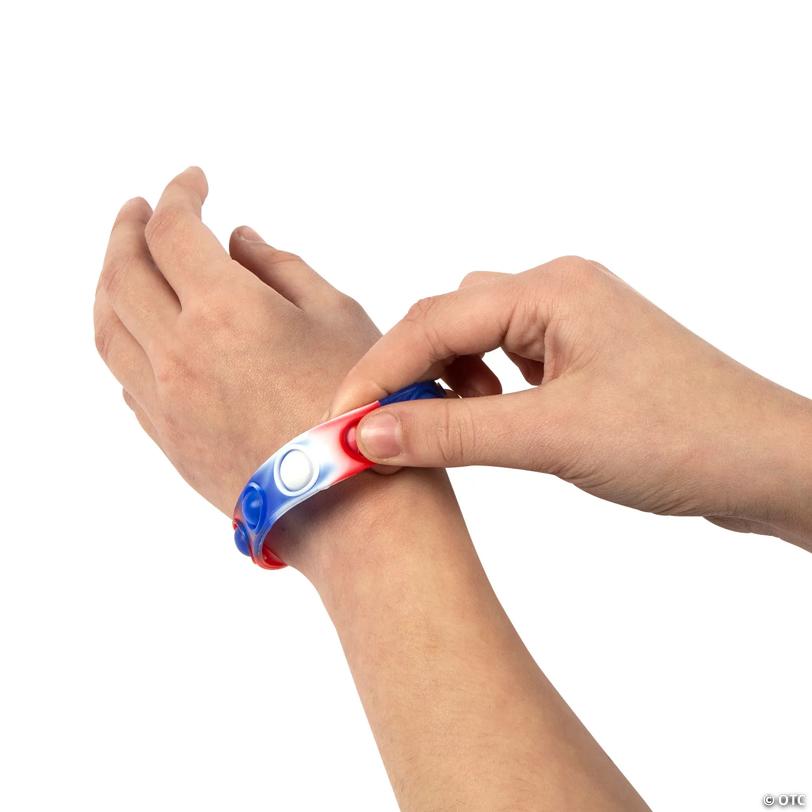 7 1/2" Patriotic Tri-Color Lotsa Pops Pop Fidget Silicone Toy Bracelets – 12 Pc.