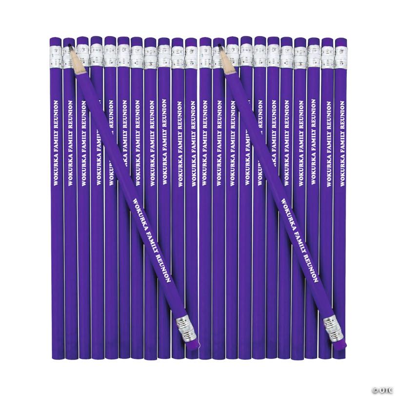 7 1/2" Personalized 1-Line Message Purple Wooden Pencils - 24 Pc. | USA Decoration®