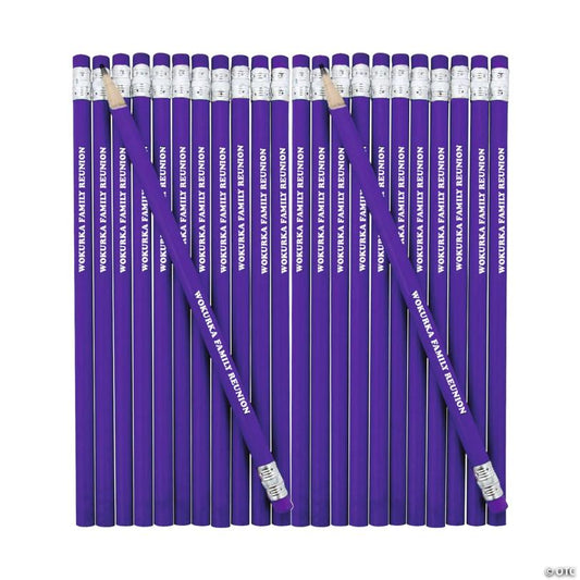7 1/2" Personalized 1-Line Message Purple Wooden Pencils - 24 Pc. | USA Decoration®