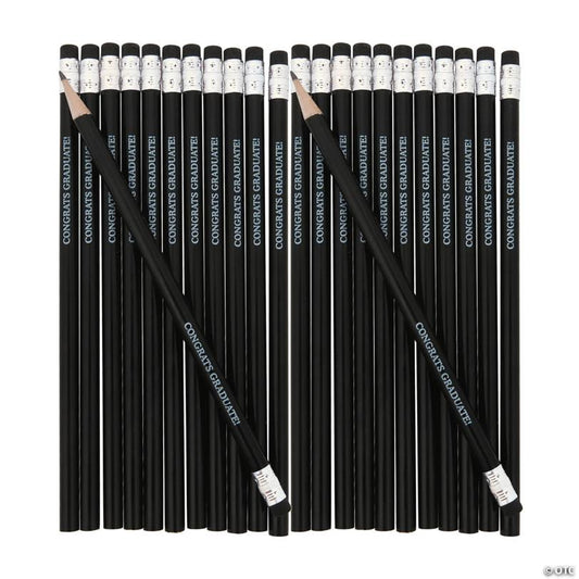 7 1/2" Personalized Black Solid Color Wood Pencils - 24 Pc. | USA Decoration®