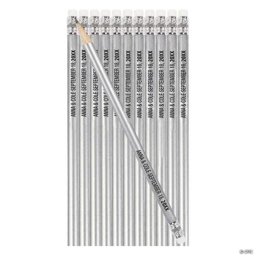 7 1/2" Personalized Metallic Silver Wood Pencils - 24 Pc. | USA Decoration®