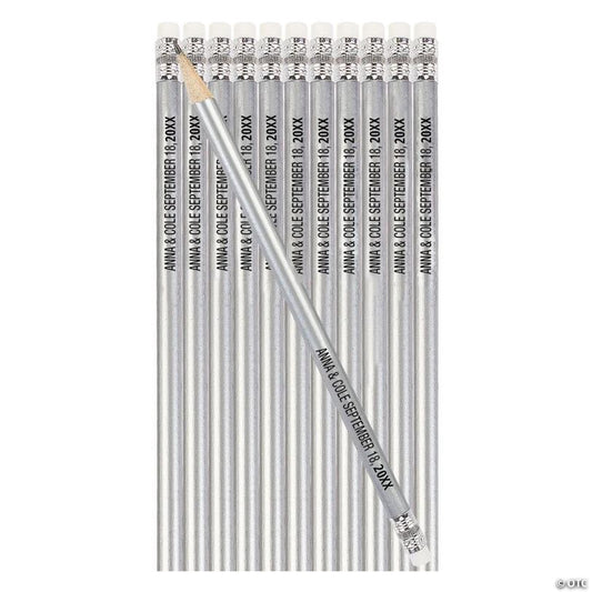 7 1/2" Personalized Metallic Silver Wood Pencils - 24 Pc. | USA Decoration®