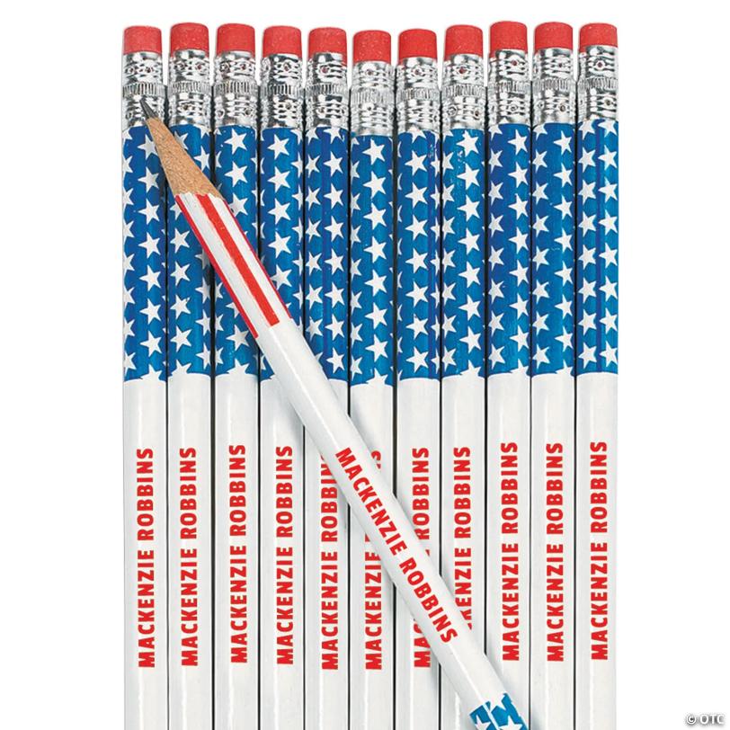 7 1/2" Personalized Patriotic Stars & Stripes Pencils – 24 Pc.