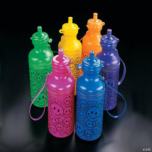 7 1/2" Smile Face Neon BPA-Free Plastic Water Bottles - 12 Ct. | USA Decoration®