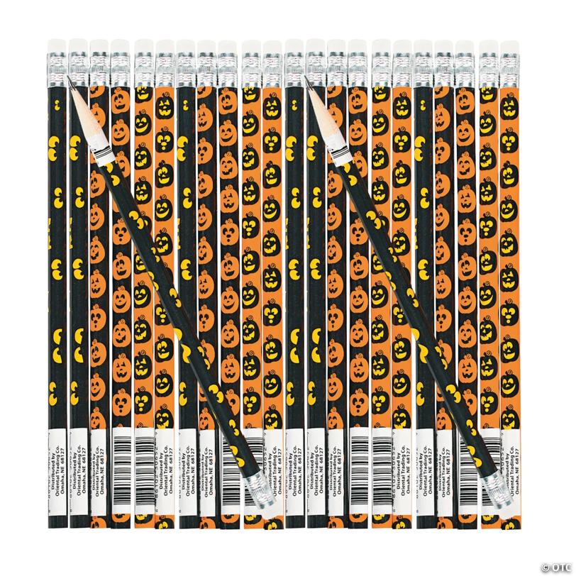 7 1/2" Spooky Eyes & Jack-O’-Lantern Wood Halloween Pencils - 24 Pc.