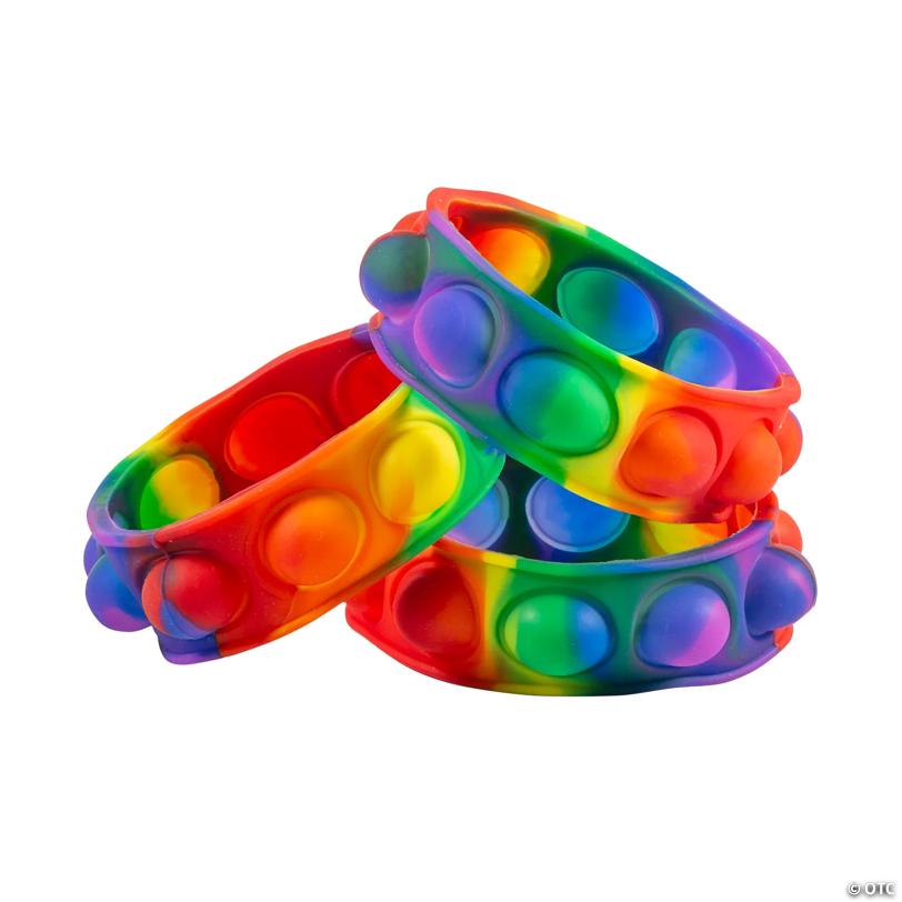 7 1/2"  Lotsa Pops Pop Fidget Toy Rainbow Bracelets - 12 Pc.