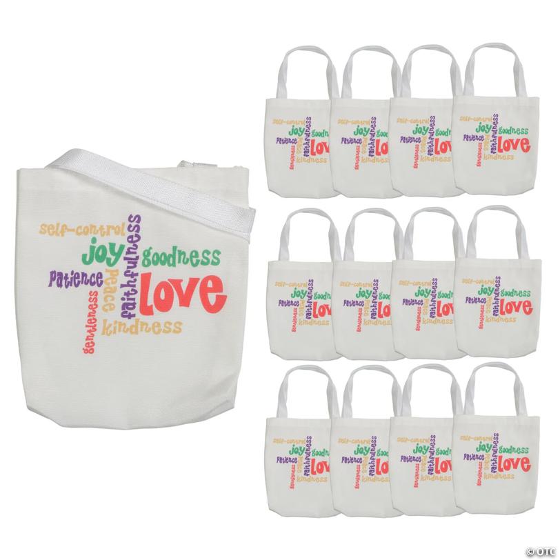 7 1/2" x 7 1/2" Mini Fruit of the Spirit Canvas Tote Bags - 12 Pc.