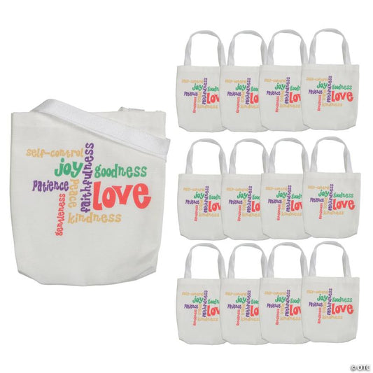 7 1/2" x 7 1/2" Mini Fruit of the Spirit Canvas Tote Bags - 12 Pc.