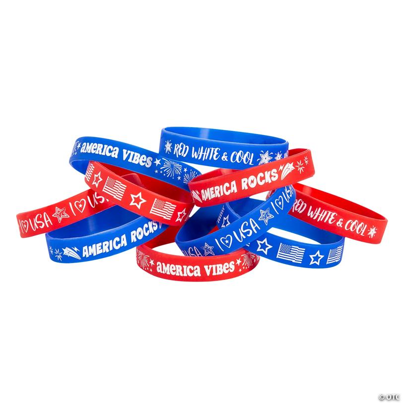 7 1/4" Bulk 100 Pc. Patriotic-Themed Silicone Bracelets