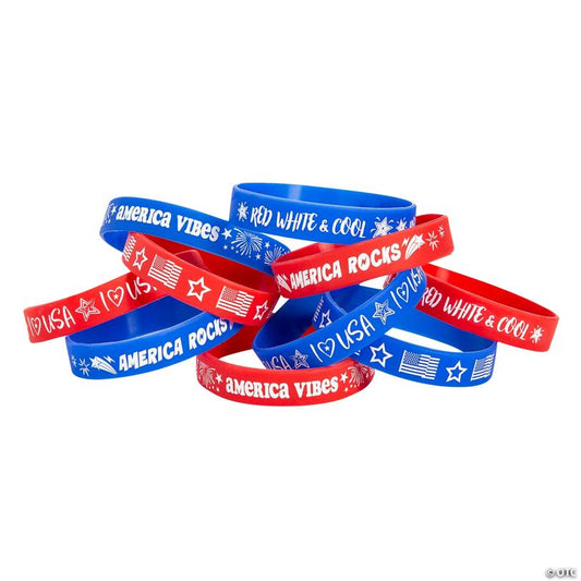 7 1/4" Bulk 100 Pc. Patriotic-Themed Silicone Bracelets