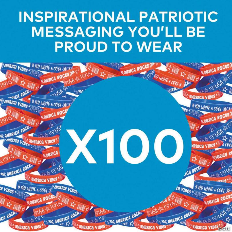 7 1/4" Bulk 100 Pc. Patriotic-Themed Silicone Bracelets