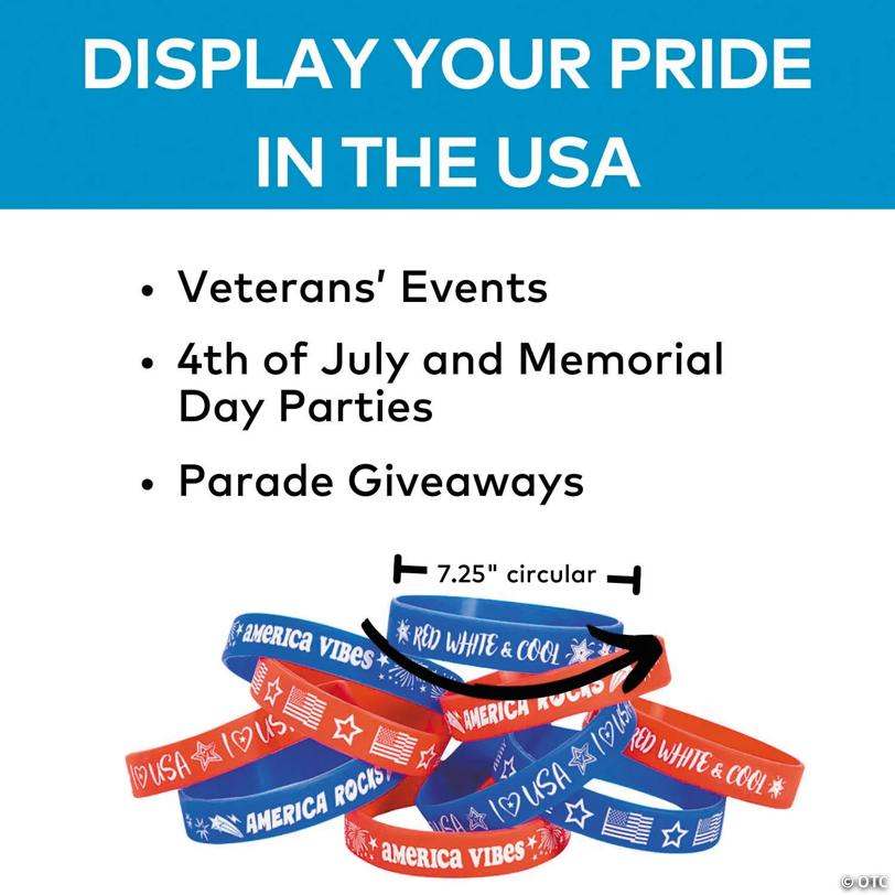 7 1/4" Bulk 100 Pc. Patriotic-Themed Silicone Bracelets