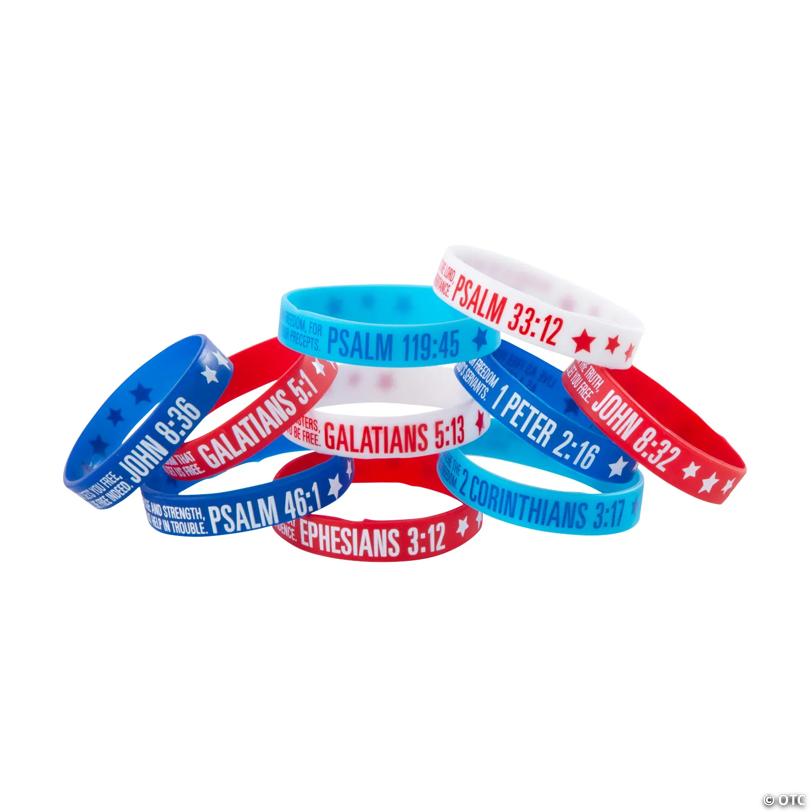 7 1/4" Bulk 100 Pc. Religious Patriotic Bible Verse Silicone Bracelets