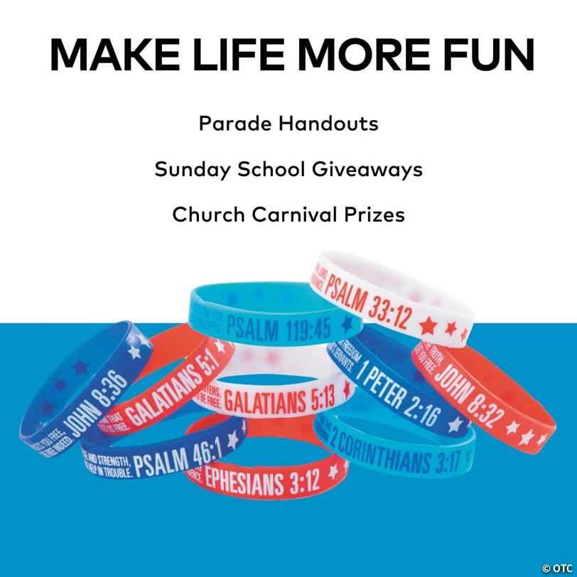 7 1/4" Bulk 100 Pc. Religious Patriotic Bible Verse Silicone Bracelets