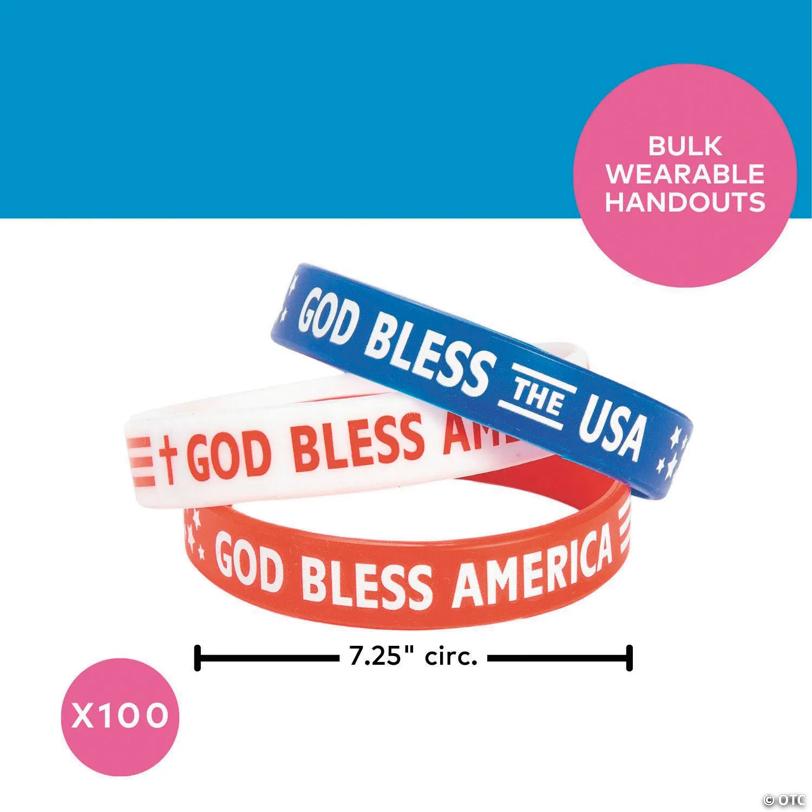 7 1/4" Bulk 100 Pc. Religious Patriotic Silicone Bracelets
