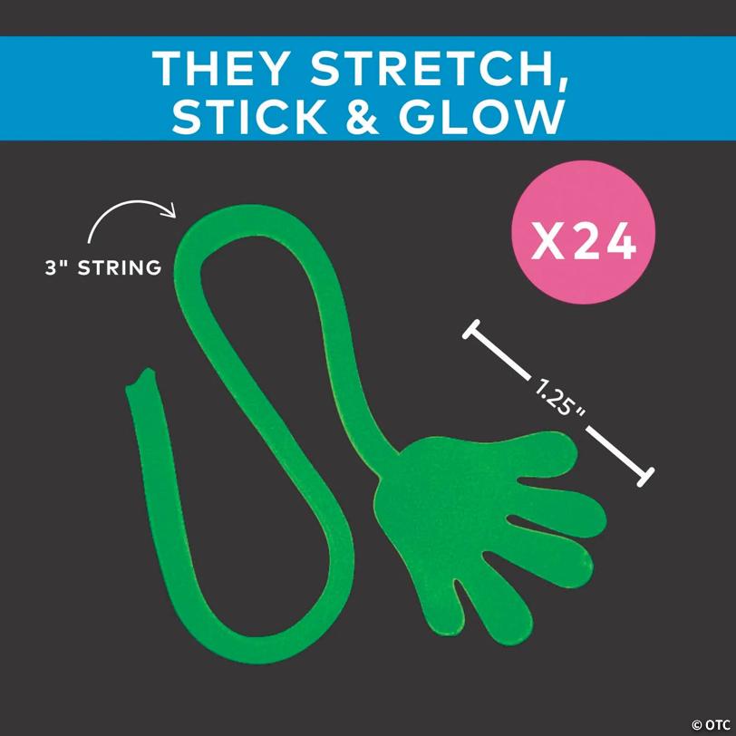 7 1/4" Glow-in-the-Dark Vinyl Sticky Hand Toys – 24 Pc.
