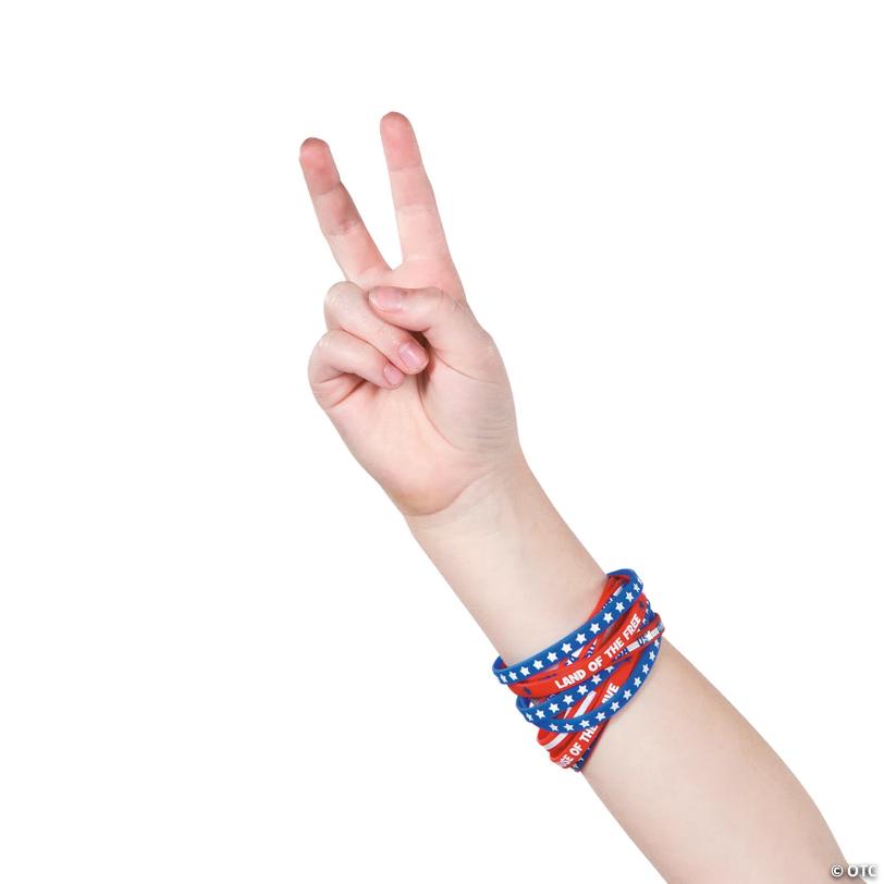 7 1/4" Patriotic USA Stars & Stripes Thin Band Silicone Bracelets – 24 Pc.