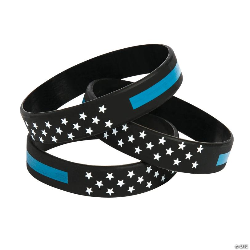 7 1/4" Thin Blue Line Silicone Bracelets - 12 Pc.