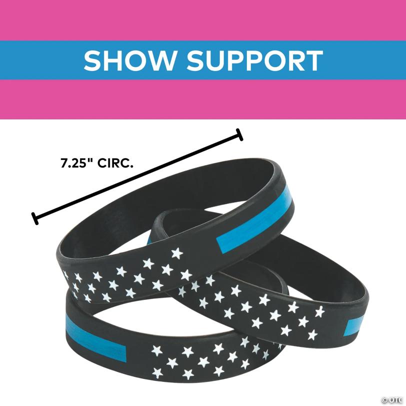 7 1/4" Thin Blue Line Silicone Bracelets - 12 Pc.