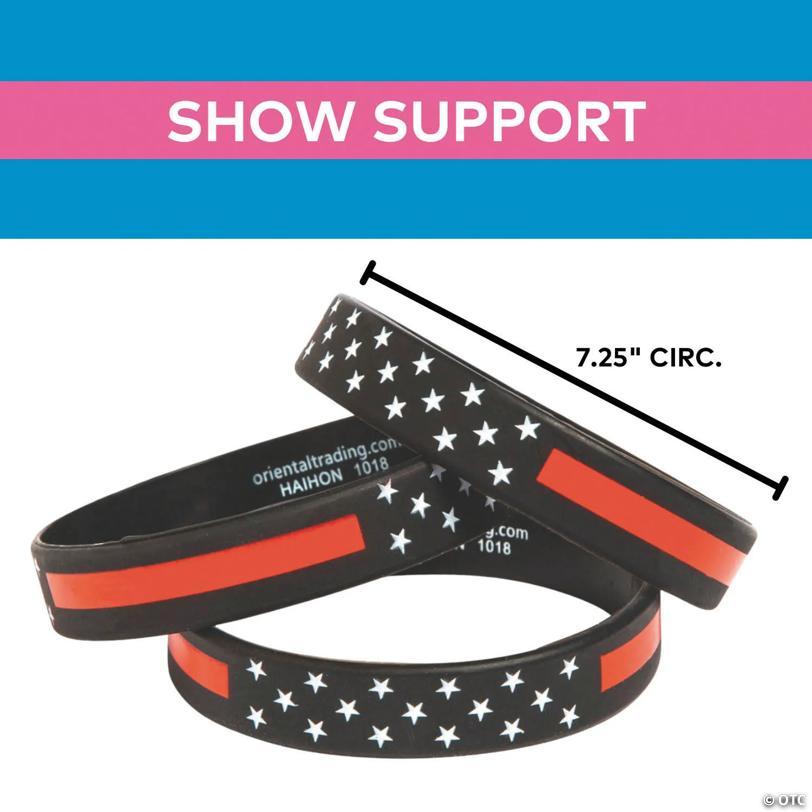 7 1/4" Thin Red Line Firefighter Awareness Rubber Bracelets – 12 Pc.