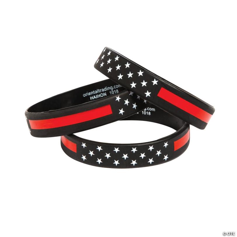 7 1/4" Thin Red Line Firefighter Awareness Rubber Bracelets – 12 Pc.