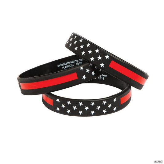 7 1/4" Thin Red Line Firefighter Awareness Rubber Bracelets – 12 Pc.