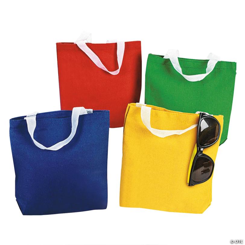 7 1/4" x 7 1/2" Mini Primary Color Canvas Tote Bags - 12 Pc.
