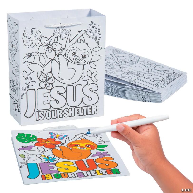 7 1/4" x 9" Color Your Own Medium Rainforest VBS Paper Take Home Bags – 12 Pc.