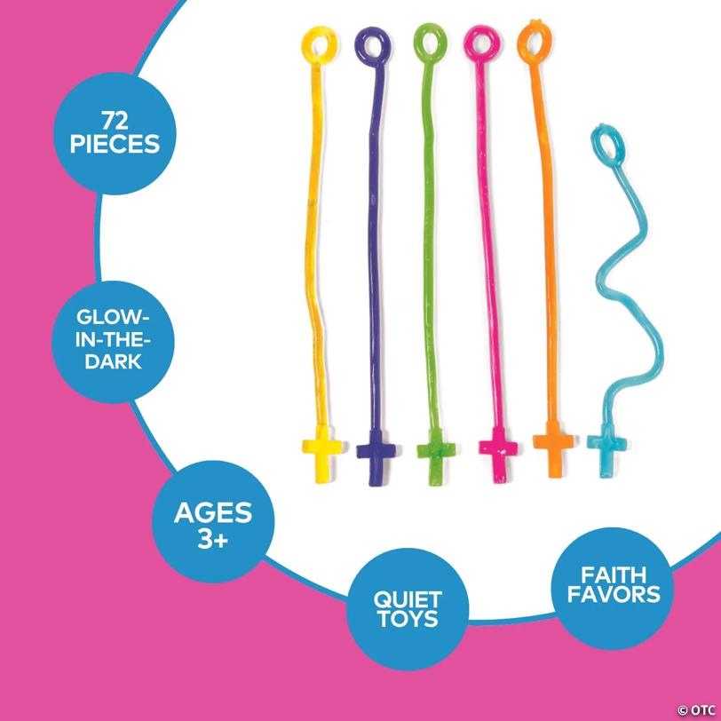 7 3/4" Bulk 72 Pc. Glow-in-the-Dark Stretch & Stick Cross Toys