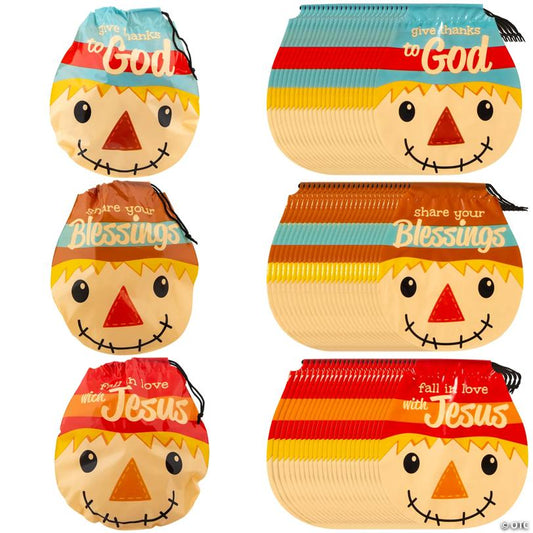 7 3/4" x 8 1/2" Bulk 72 Pc. Medium Religious Scarecrow Drawstring Goody Bags