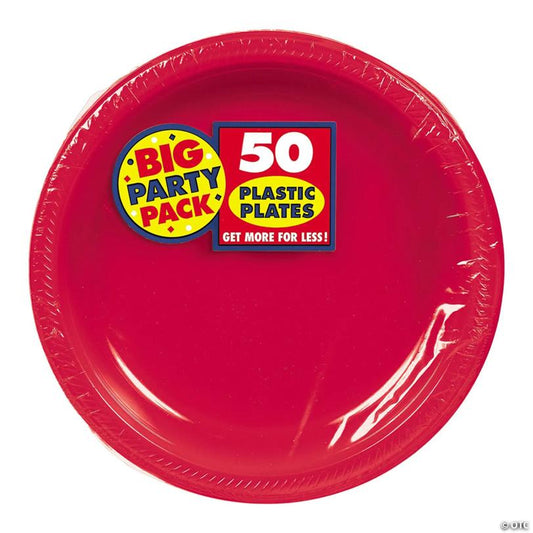 7" Bulk 50 Pieces Apple Red Disposable Round Plastic Dessert Plates | USA Decoration®
