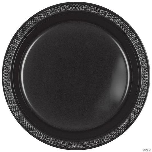 7" Bulk 50 Pieces Black Disposable Round Plastic Dessert Plates | USA Decoration®
