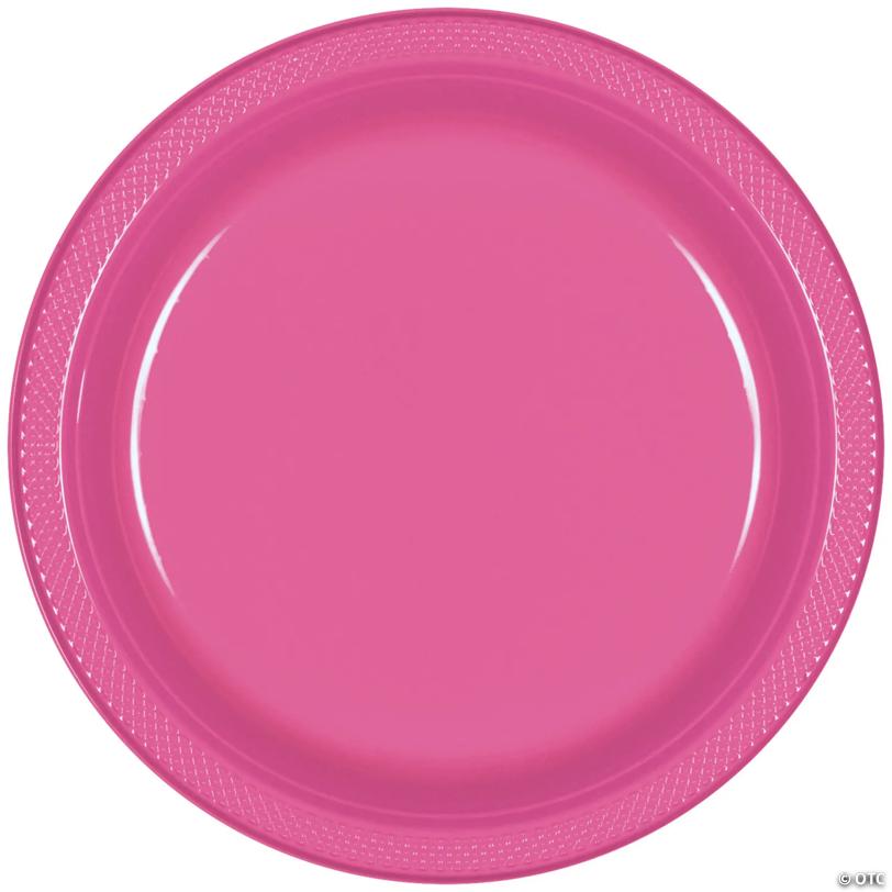 7" Bulk 50 Pieces Bright Pink Disposable Round Plastic Dessert Plates | USA Decoration®