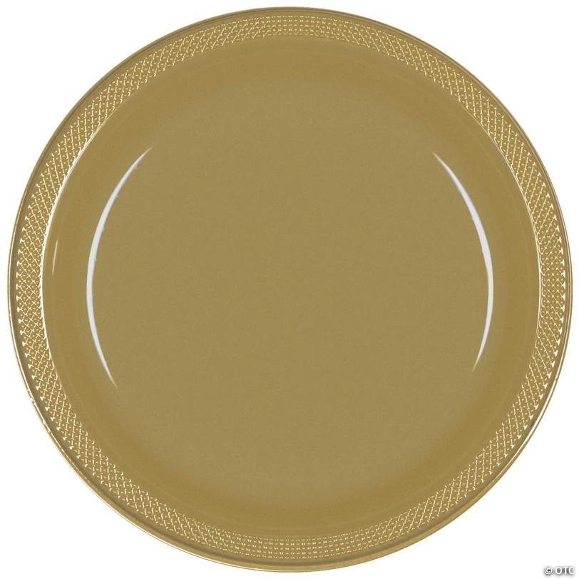 7" Bulk 50 Pieces Gold Disposable Round Plastic Dessert Plates | USA Decoration®