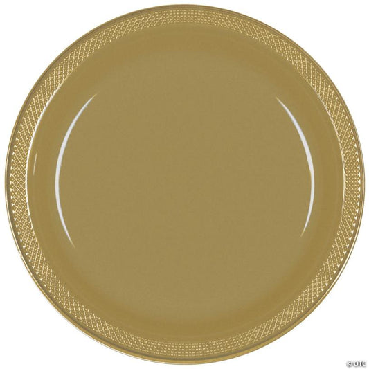 7" Bulk 50 Pieces Gold Disposable Round Plastic Dessert Plates | USA Decoration®