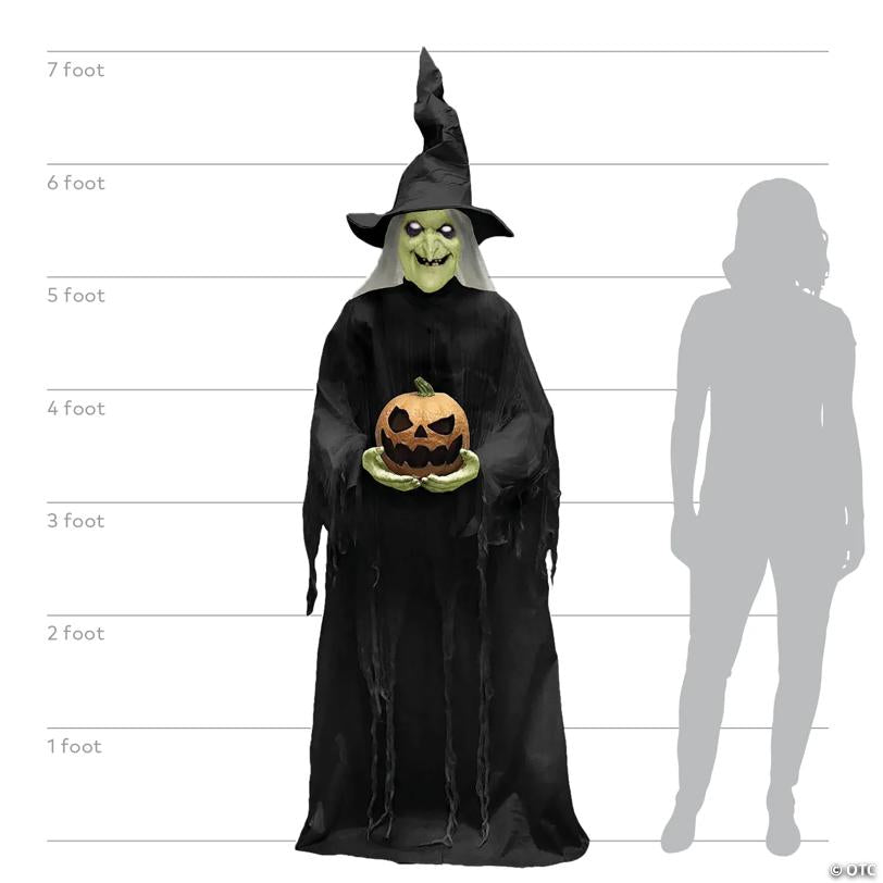 7 Ft. Animated Light-Up Green Witchy Witch Halloween Decoration