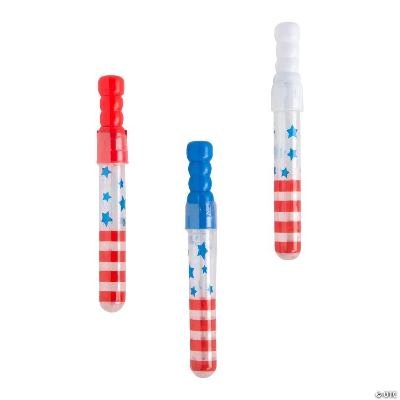 7" Mini Patriotic Stars & Stripes Plastic Bubble Wands – 12 Pc.
